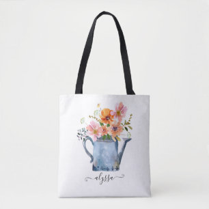 Hand-geschilde Waterverf Floral Tote Bag