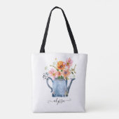 Hand-geschilde Waterverf Floral Tote Bag (Achterkant)