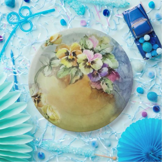 Hand geschilderd Antiek stijl Pansy Verjaardagsbru Papieren Bordje (Feest)