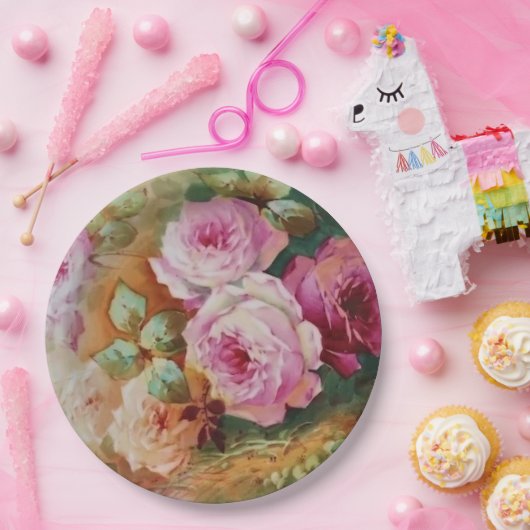 Hand geschilderd Antiek stijl Rozen Verjaardagsbru Papieren Bordje (Feest)