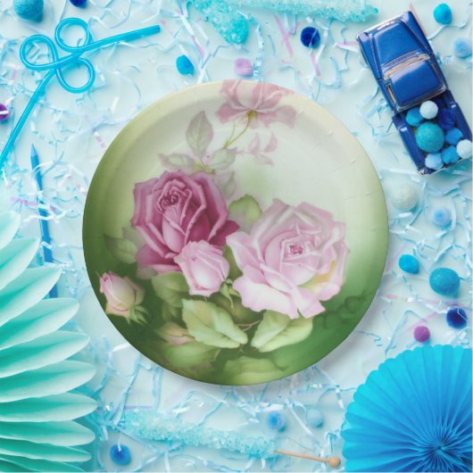 Hand geschilderd Antiek stijl Rozen Verjaardagsbru Papieren Bordje (Feest)