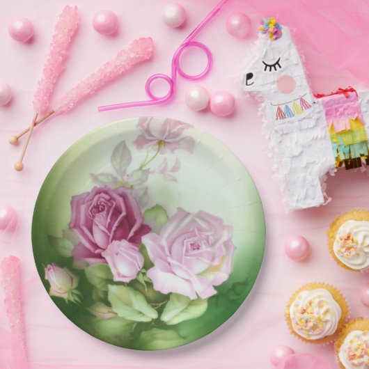 Hand geschilderd Antiek stijl Rozen Verjaardagsbru Papieren Bordje (Feest)