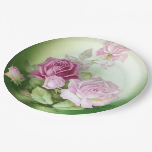 Hand geschilderd Antiek stijl Rozen Verjaardagsbru Papieren Bordje (Gekanteld)
