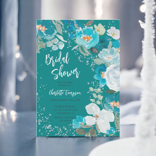 Hand geschilderd blauw Blauwgroen bloemenwinter vr Kaart
