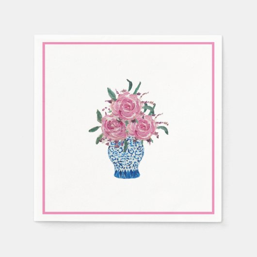 Hand geschilderd Blauw en Wit Ginger Jar Napkins Servet (Voorkant)