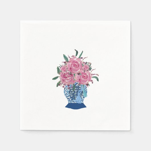 Hand geschilderd Blauw en Wit Ginger Jar Napkins Servet (Voorkant)