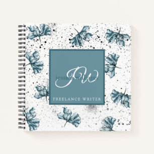Hand geschilderd blauw gepersonaliseerd bloemontwe notitieboek