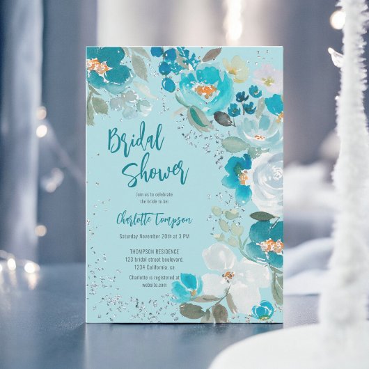 Hand geschilderd blauw ijs bloemenwinter vrijgezel kaart