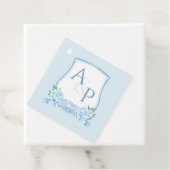 Hand geschilderd Blauwe Hortensia Monogram Crest W Bedankjes Labels (In situ)