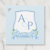 Hand geschilderd Blauwe Hortensia Monogram Crest W Bedankjes Labels (Voorkant)