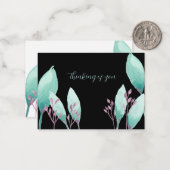 Hand geschilderd Blauwgroen Aqua Waterverf Botanis Notitiekaartje (Voorkant / Achterkant in situ)