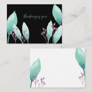 Hand geschilderd Blauwgroen Aqua Waterverf Botanis Notitiekaartje
