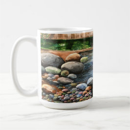 Hand geschilderd bos met beek koffiemok