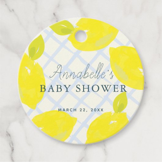 Hand geschilderd citroen blauw Baby shower dank u Bedankjes Labels (Voorkant)