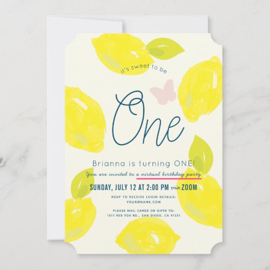 Hand geschilderd citroen meisje roze virtuele 1e v kaart (Voorkant)