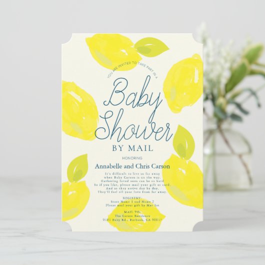 Hand geschilderd citroenblauw Baby shower per post Kaart (Staand voorkant)