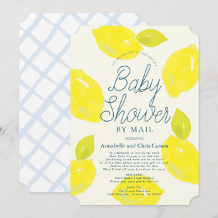 Hand geschilderd citroenblauw Baby shower per post Kaart