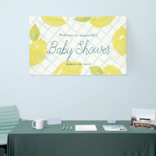 Hand geschilderd citroenen & blauw cheques Baby sh Spandoek (Beurs)