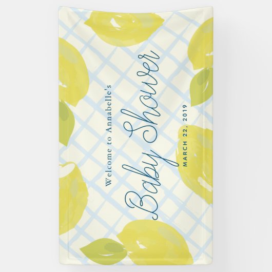 Hand geschilderd citroenen & blauw cheques Baby sh Spandoek (Verticaal)