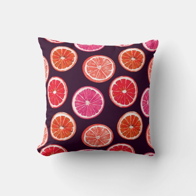 Hand geschilderd Citrus donker patroon Kussen (Voorkant)