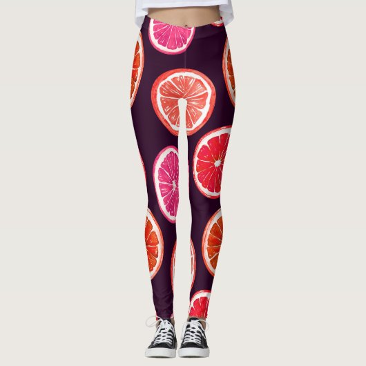 Hand geschilderd Citrus donker patroon Leggings (Voorkant)