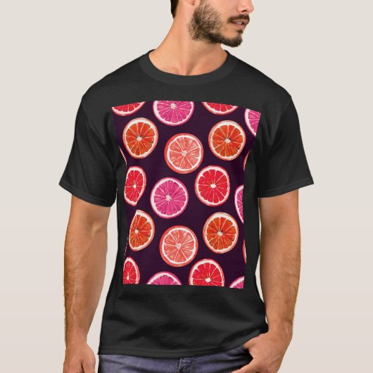 Hand geschilderd Citrus donker patroon T-shirt (Voorkant)