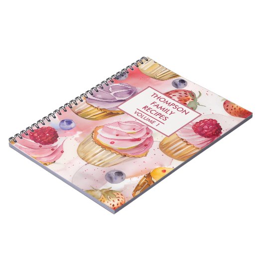 Hand geschilderd cupcake bessen gepersonaliseerd r notitieboek (Linkerzijde)