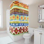 Hand geschilderd etnisch Waterverf patroon Douchegordijn (In situ)