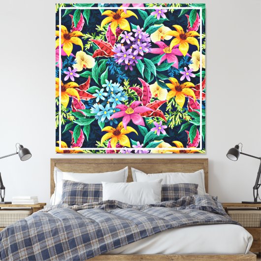 Hand geschilderd exotische bloemenpatroon-23001 canvas afdruk (Insitu (Slaapkamer))