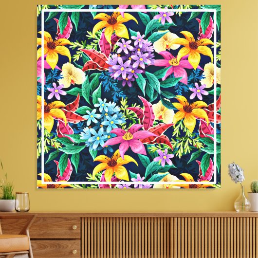 Hand geschilderd exotische bloemenpatroon-23001 canvas afdruk (Insitu (Woonkamer))