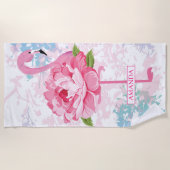Hand geschilderd flamingo Monogram Strandlaken (Voorkant)