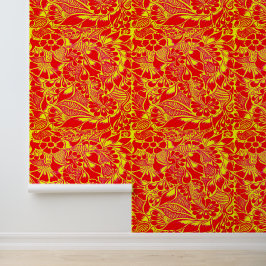 Hand geschilderd Floral Mehndi Henna Peel en Stick Behang