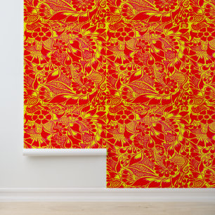 Hand geschilderd Floral Mehndi Henna Peel en Stick Behang