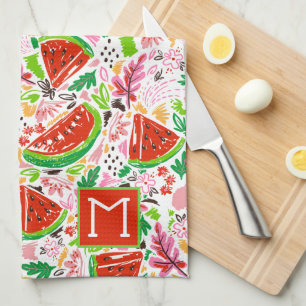 Hand geschilderd fruit patroon monogram theedoek