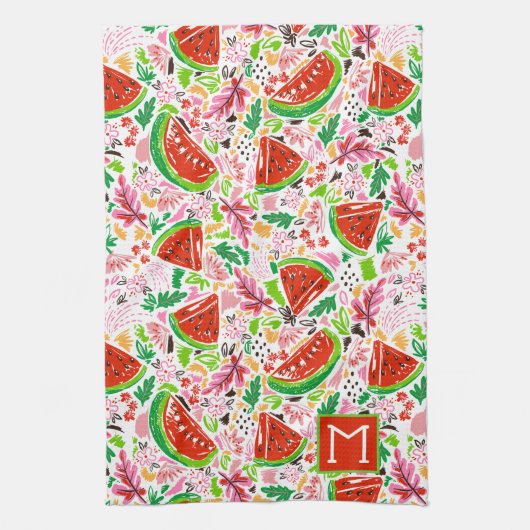 Hand geschilderd fruit patroon monogram theedoek (Verticaal)