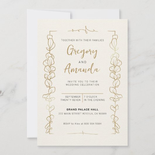 Hand geschilderd gouden bladeren Lijst bruiloft Kaart (Voorkant)