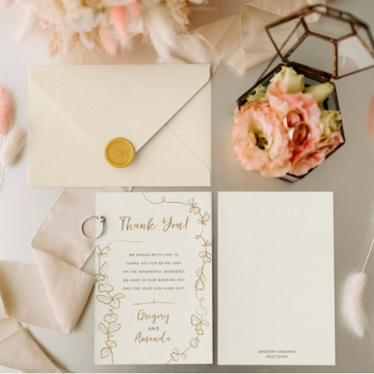 Hand geschilderd gouden bladeren Lijst dank u Kaart