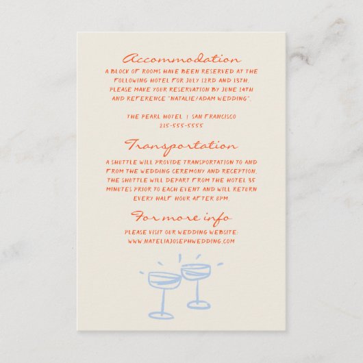 Hand geschilderd grillige bruiloft details informatiekaartje (Voorkant)