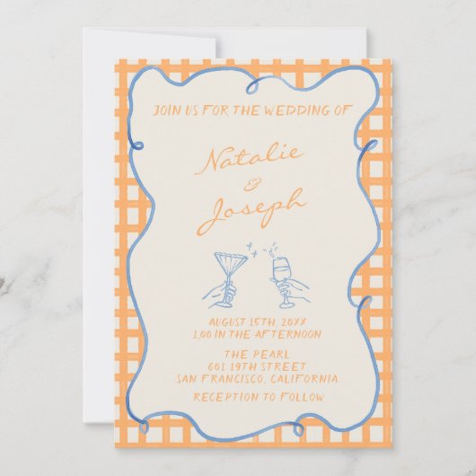 Hand geschilderd grillige kleurrijke foto bruiloft kaart (Voorkant)