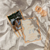 Hand geschilderd grillige kleurrijke foto bruiloft kaart