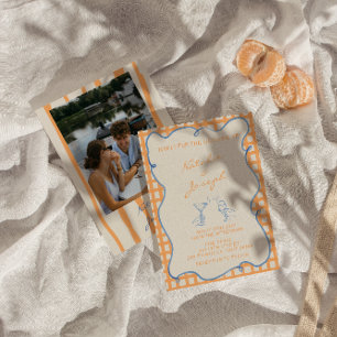 Hand geschilderd grillige kleurrijke foto bruiloft kaart