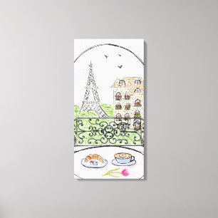 Hand geschilderd grillige Parijs Eiffeltoren RECHT Canvas Afdruk