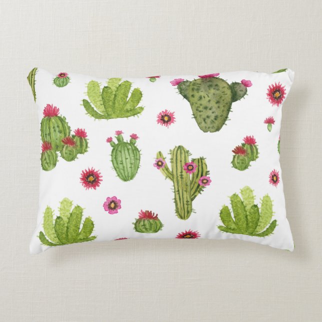Hand geschilderd groen cactus patroon accent kussen (Voorkant)