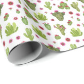 Hand geschilderd groen cactus patroon cadeaupapier (Rol Hoek)
