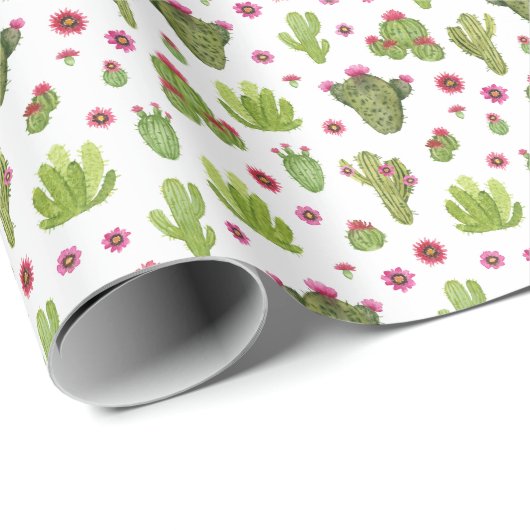 Hand geschilderd groen cactus patroon cadeaupapier (Rol Hoek)