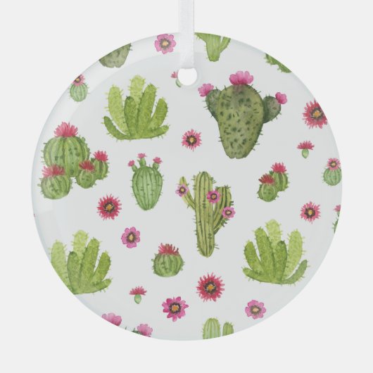 Hand geschilderd groen cactus patroon glas ornament (Voorkant)
