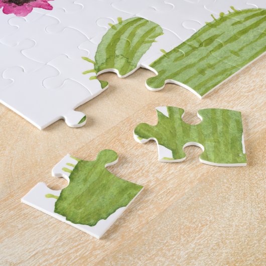 Hand geschilderd groen cactus patroon legpuzzel (Zijkant)