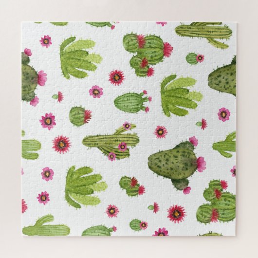 Hand geschilderd groen cactus patroon legpuzzel (Horizontaal)