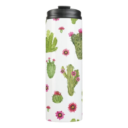 Hand geschilderd groen cactus patroon thermosbeker (Voorkant)
