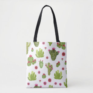 Hand geschilderd groen cactus patroon tote bag